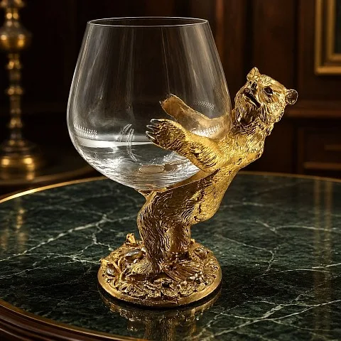 Бокал для коньяка "Медведь" позолота — красивый подарок