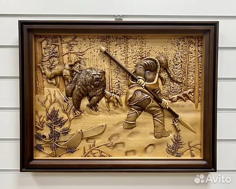 На память: Резная картина «Охотник» 60×46 см