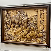 Резная картина «Гон на лося» 60×46 см — красивый подарок — фотография 3