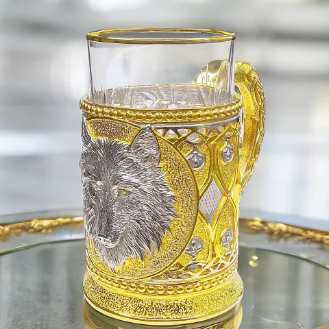 Подстаканник для чая «Волк» из бронзы — красивый подарок