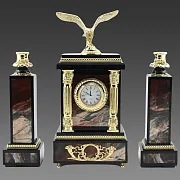 Каминные часы «Орел» из яшмы с подсвечниками — оригинальный подарок — фотография 2